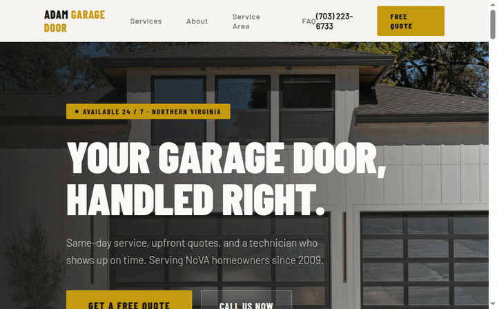 Scrolling Adam Garage Door website preview concept